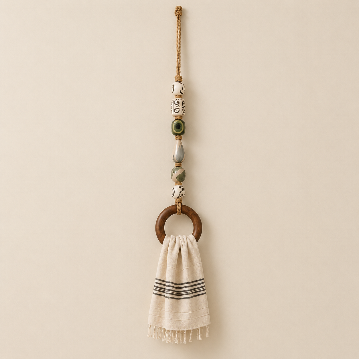 💖Decorative Beaded Towel Hanger with Wooden Ring🏠