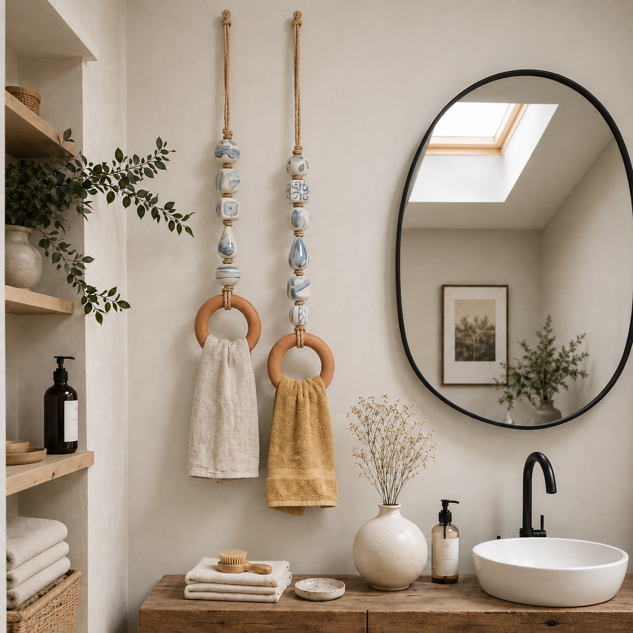 💖Decorative Beaded Towel Hanger with Wooden Ring🏠