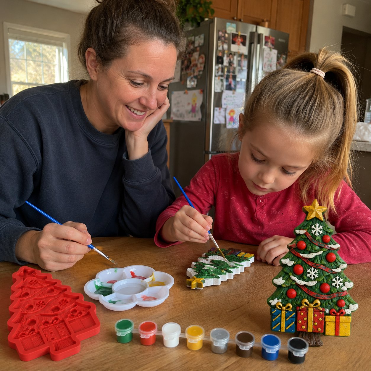 🔥 HOT SALE 🔥🔥 LAST DAY 49% OFF – 🎄 DIY Christmas Tree Mold & Paint Craft Kit | Reusable 3D Mold with 8 Acrylic Paints, 2 Brushes & Festive Detail Guide 🎨✨