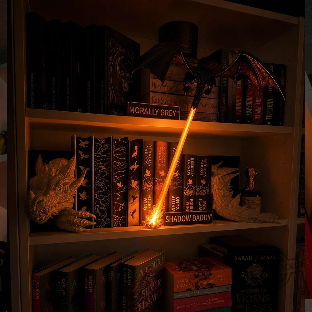 Dragon Bookshelf Nook Light, 3D Printed Fire-Breathing Fantasy Shelf Decor
