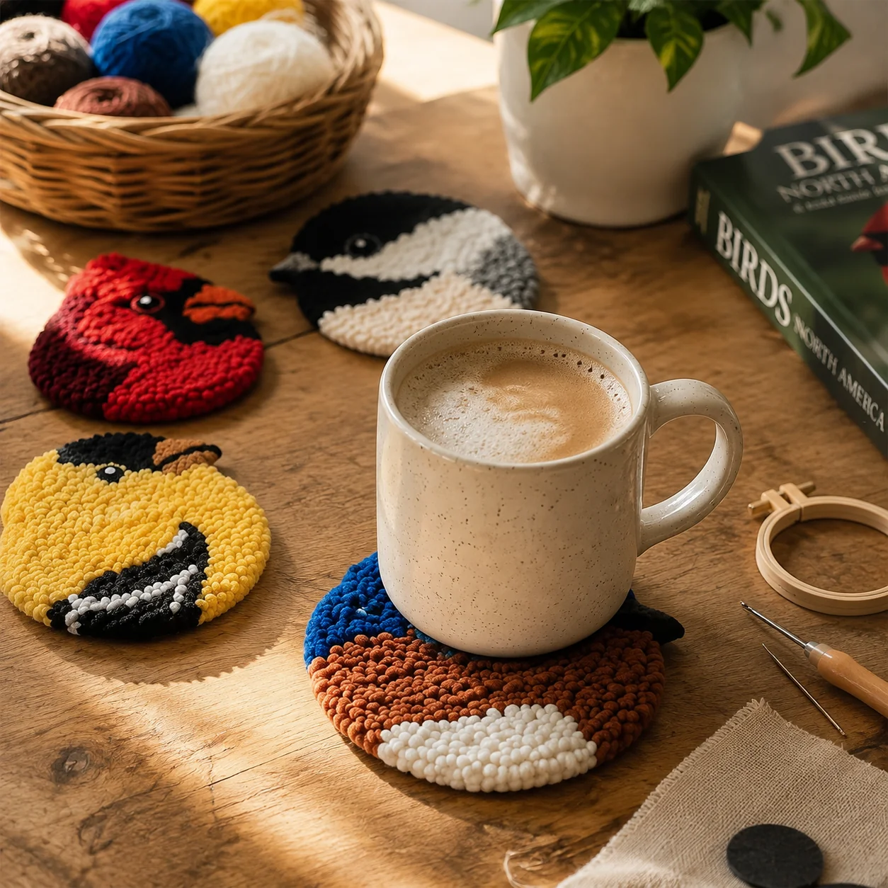 Little Bird Punch Needle Coaster Kit – DIY Set of 6