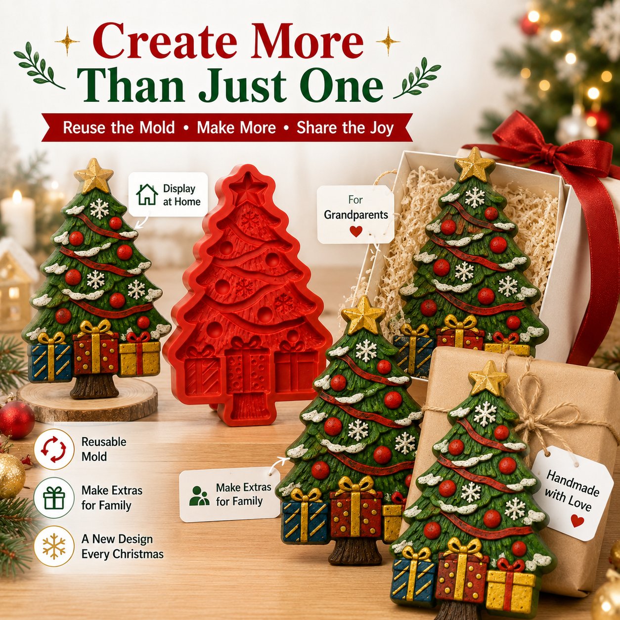 🔥 HOT SALE 🔥🔥 LAST DAY 49% OFF – 🎄 DIY Christmas Tree Mold & Paint Craft Kit | Reusable 3D Mold with 8 Acrylic Paints, 2 Brushes & Festive Detail Guide 🎨✨