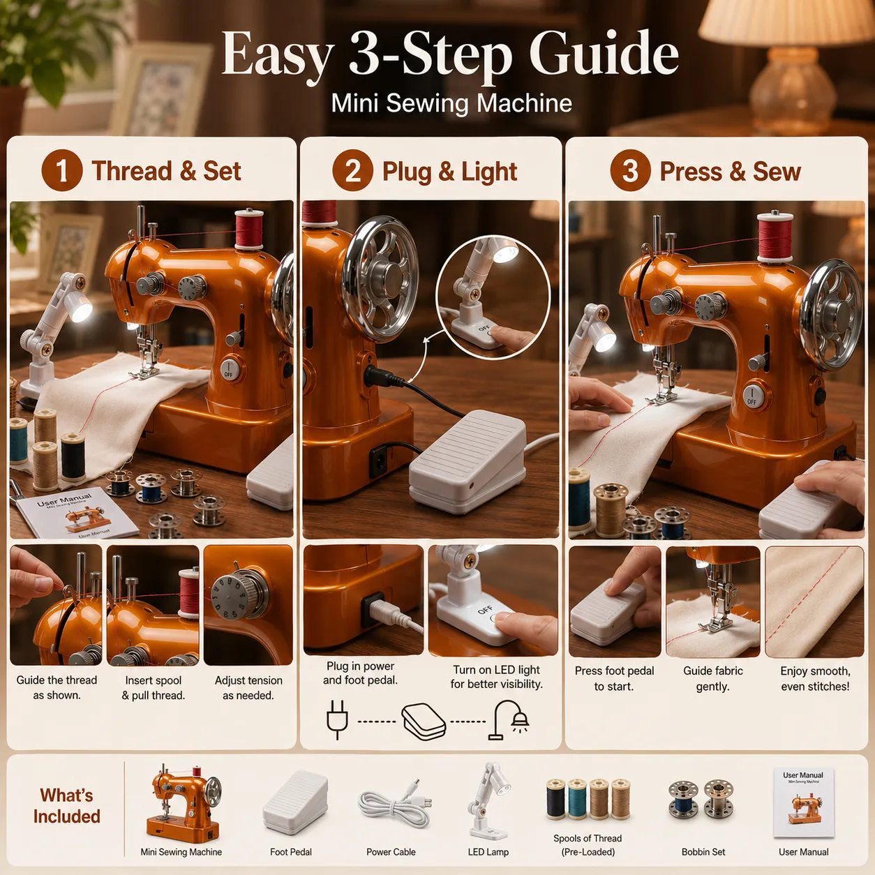 🧵🧡Vintage Elegance Mini Portable Sewing Machine
