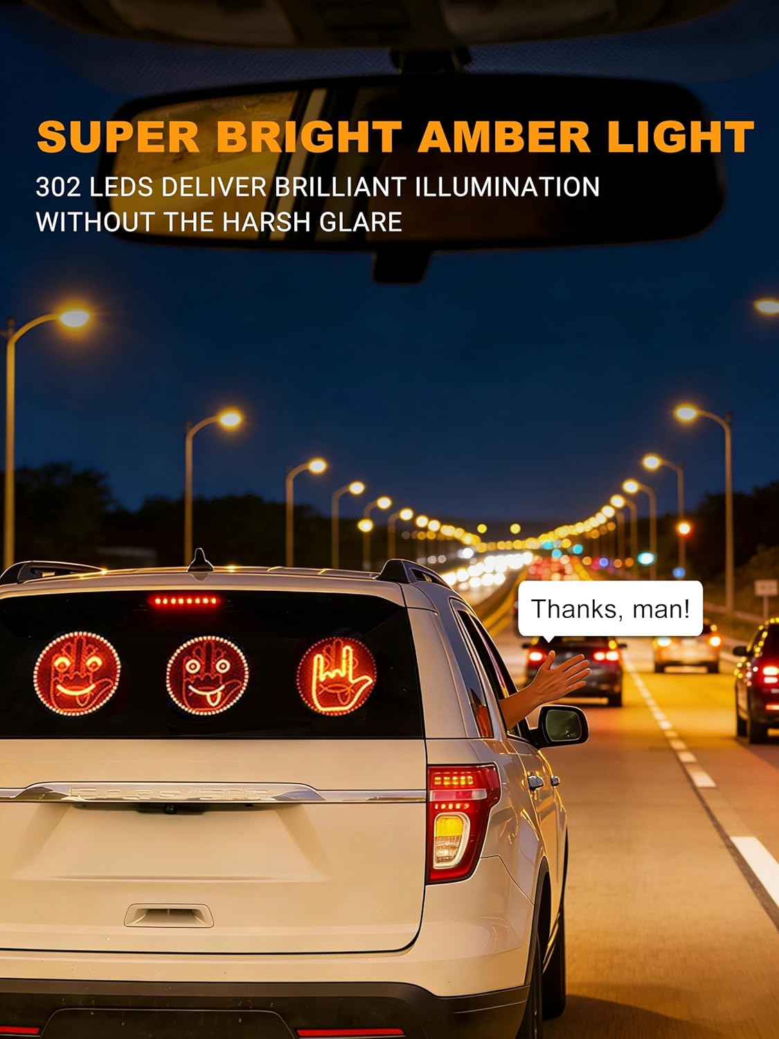 🤟🔥Car Finger Light with Remote, Hand Gesture Amber LED Light - 14 Modes for Road Rage Warning Signs Ideal Car Accessory