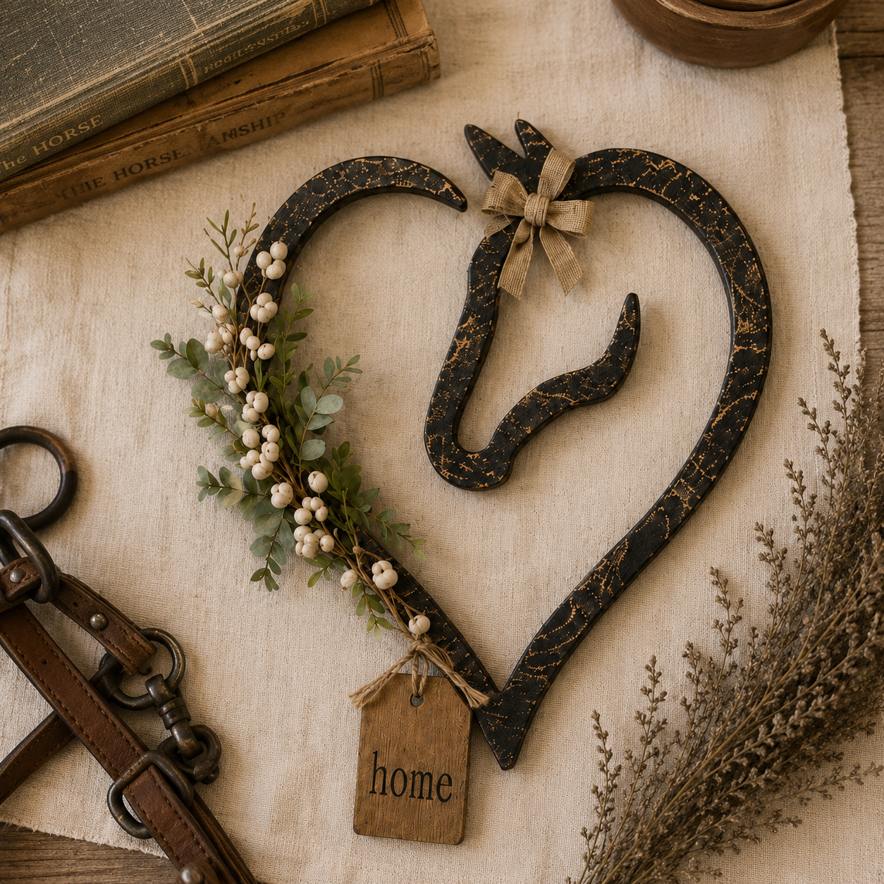 Rustic Horse Heart Wall Decor with Greenery – Farmhouse Equestrian Home Accent