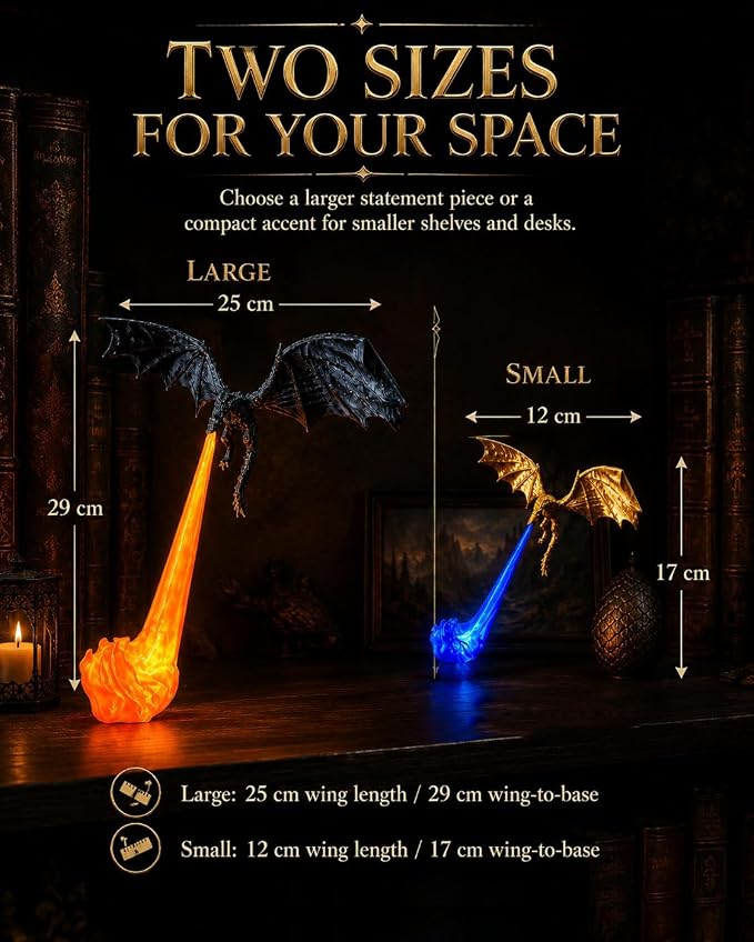 Dragon Bookshelf Nook Light, 3D Printed Fire-Breathing Fantasy Shelf Decor