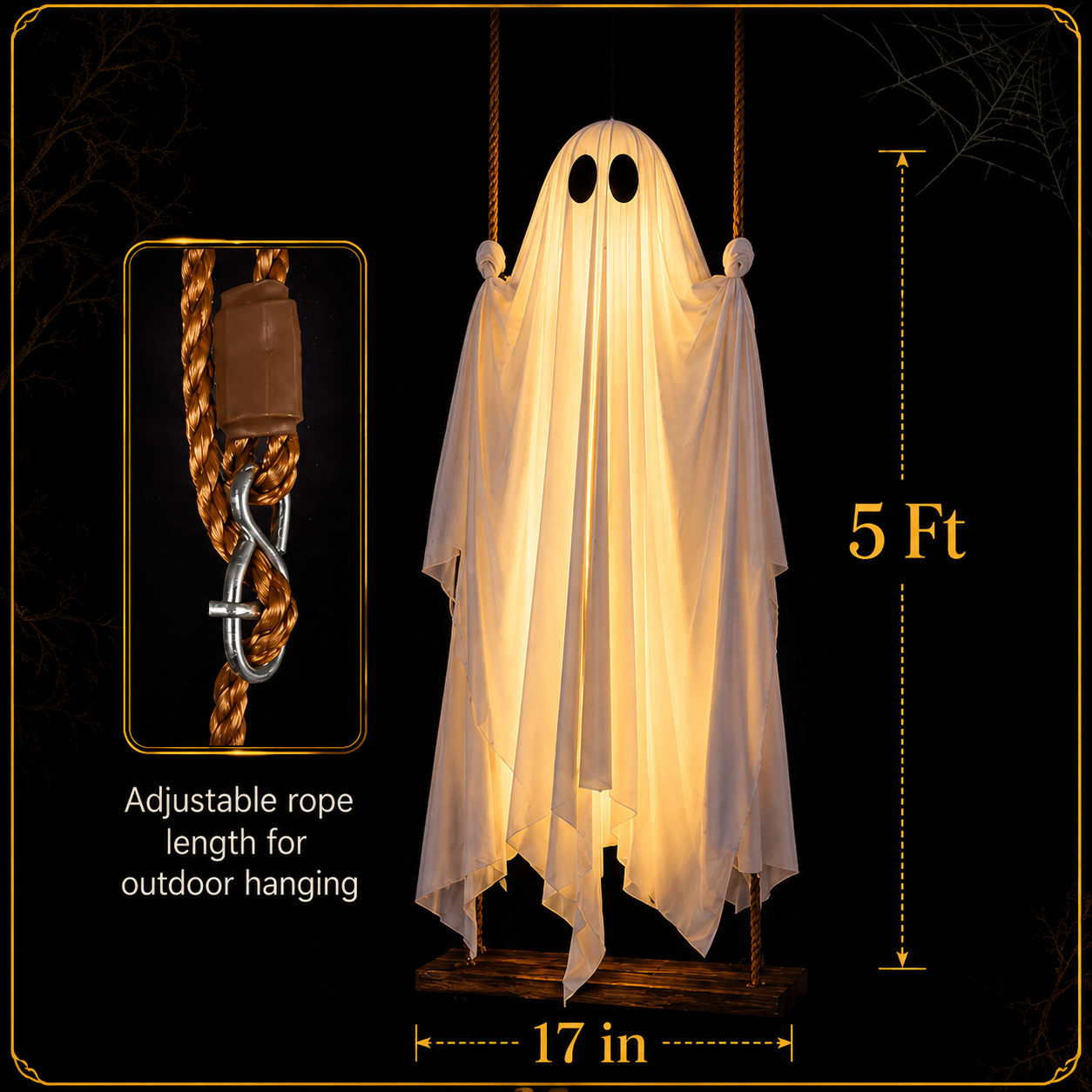 5FT hanging ghost dimensions with adjustable rope