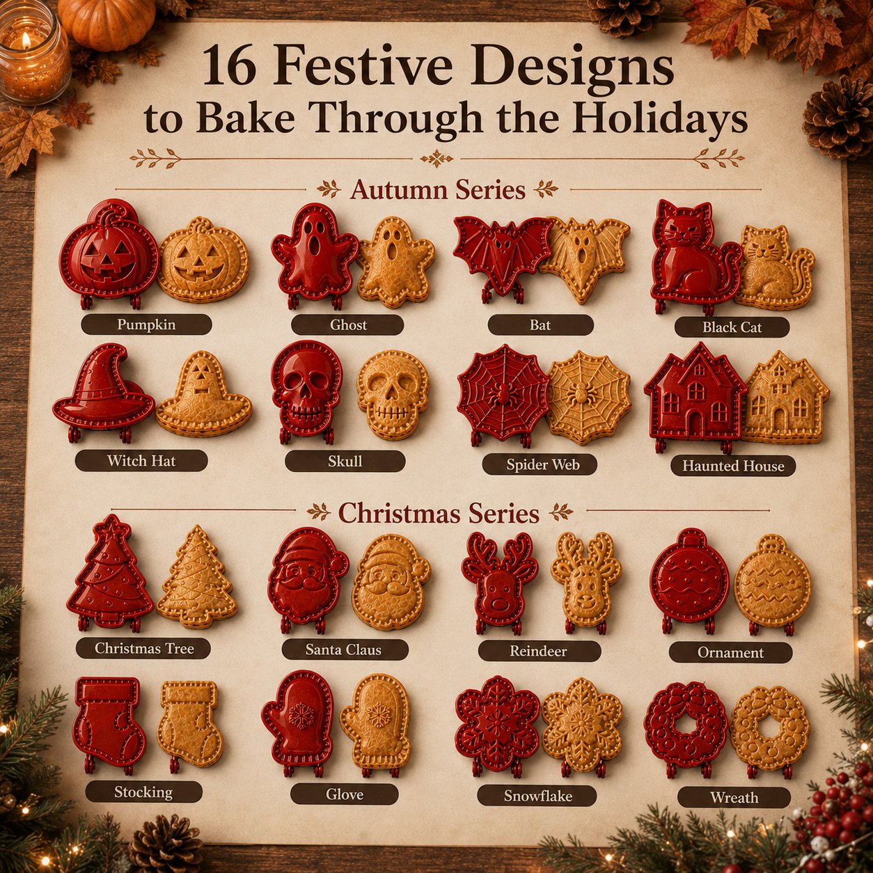 🎃🎄16 Festive Designs • Easy Hand-Press Molds • Perfect for Cookies, Mini Pies & Stuffed Pastries 🥧 Press, Fill & Bake Your Way Through the Holidays 😋