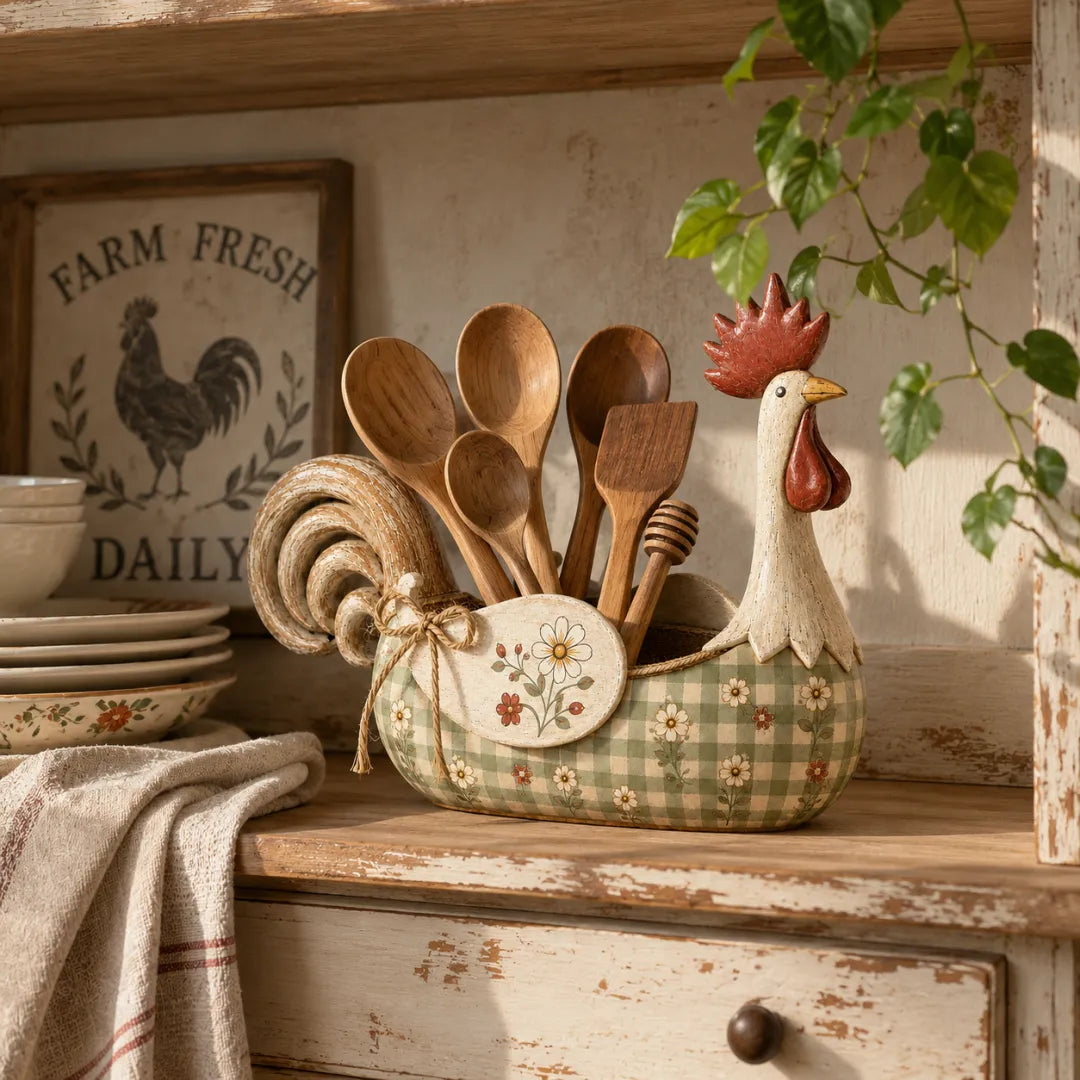 🔥Vintage Farmhouse Rooster Utensil Holder  (Free shipping)