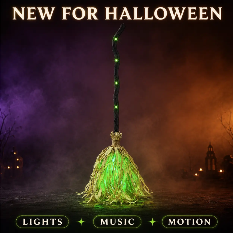 ⏳Limited-time 50% off⏰Animated Witch Broom Halloween Decoration with Lights and Sound🧙