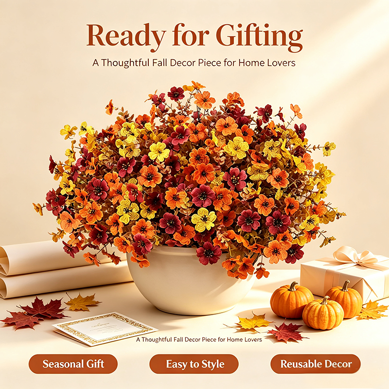 🔥 Last Day - Fall Artificial Flower Halloween 12pcs, UV Resistant Colorful Fake Flower🍂