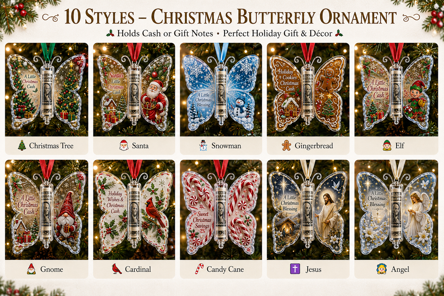 🎀🎀💵 Christmas Cash Gift Butterfly Ornament – Holiday Money Holder Keepsake 🎄✨