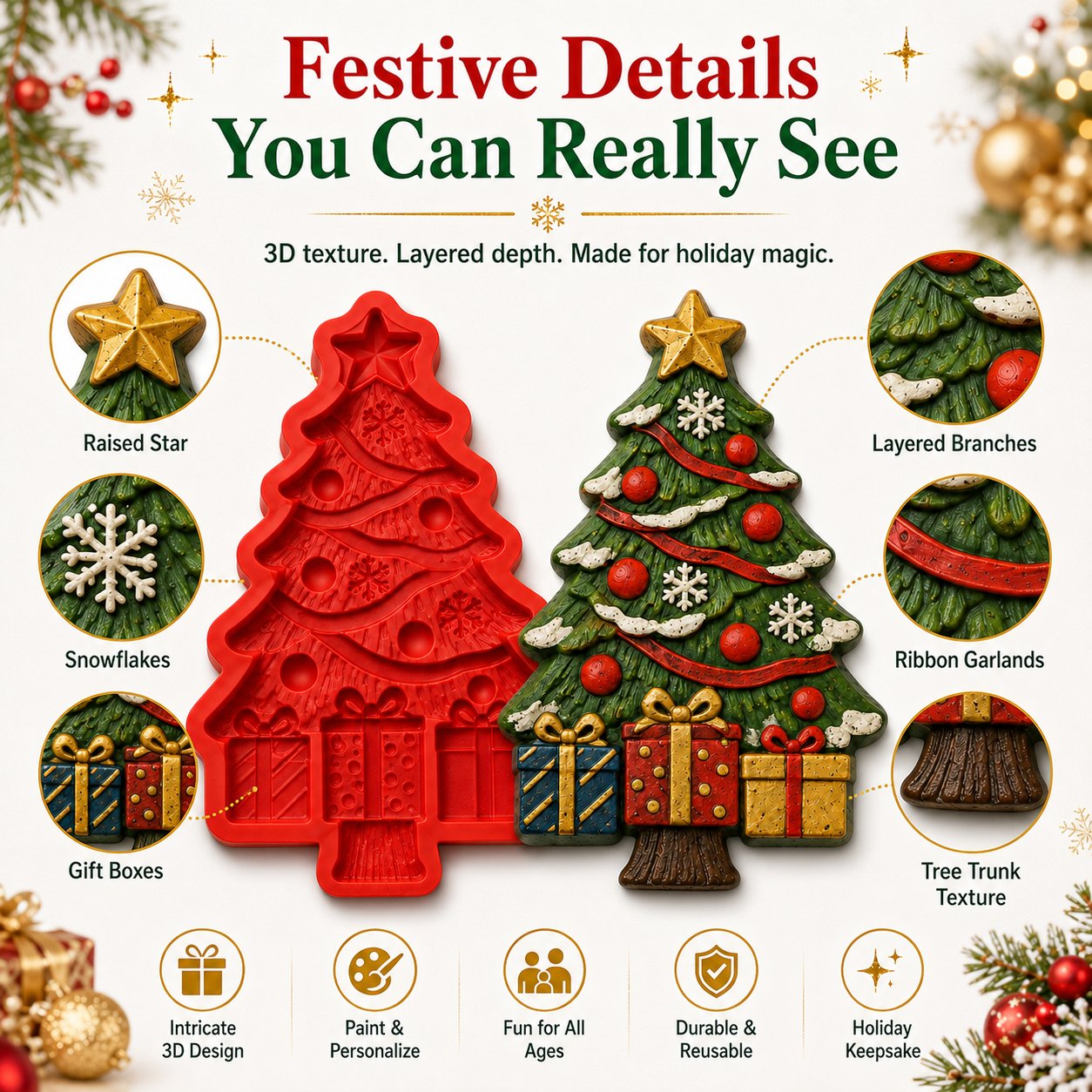 🔥 HOT SALE 🔥🔥 LAST DAY 49% OFF – 🎄 DIY Christmas Tree Mold & Paint Craft Kit | Reusable 3D Mold with 8 Acrylic Paints, 2 Brushes & Festive Detail Guide 🎨✨