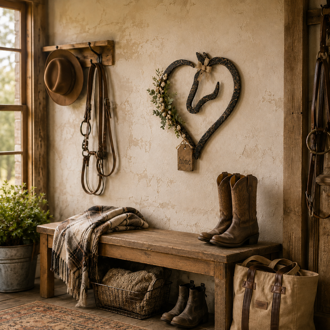 Rustic Horse Heart Wall Decor with Greenery – Farmhouse Equestrian Home Accent