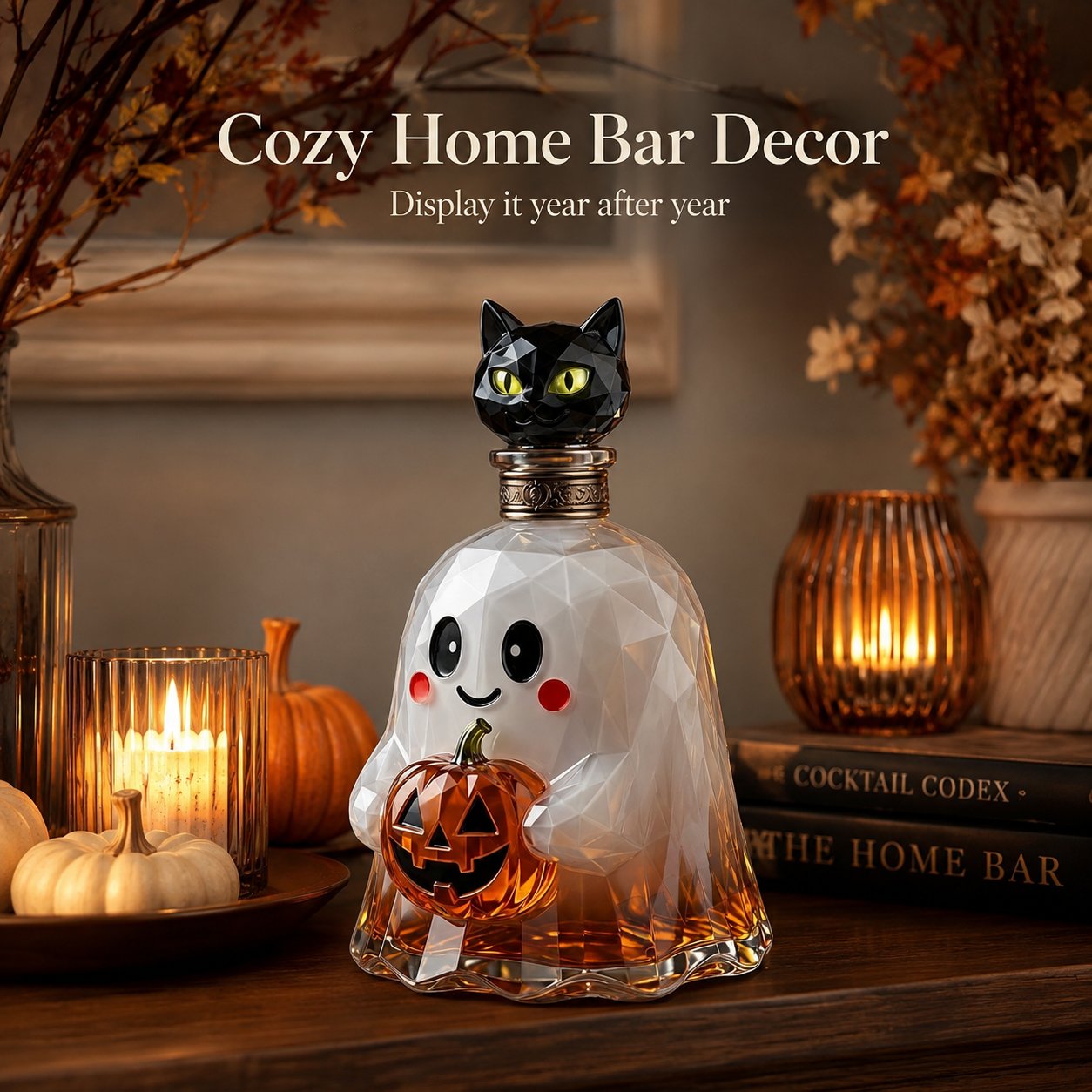 Ghost pumpkin decanter for Halloween gatherings and party display