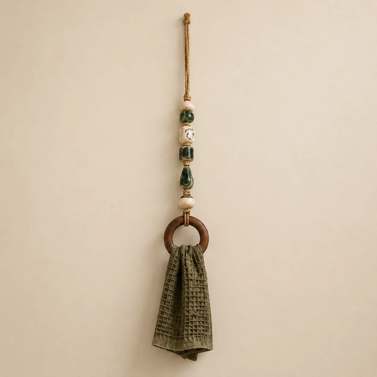 💝Decorative Beaded Towel Hanger with Wooden Ring🏠