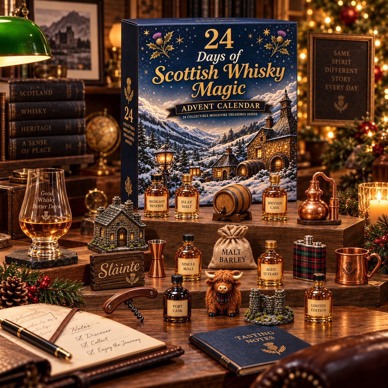 🥇2026 Days of Scottish Whisky Magic Blind Box - 24-Day Festive Countdown, Scottish Whisky-Themed Collectible Figures Blind Box - Gift For Whisky Lovers