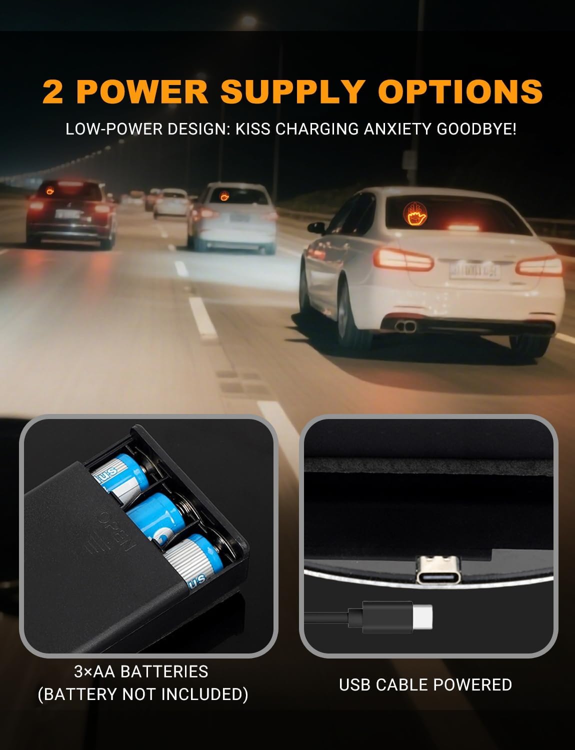 🤟🔥Car Finger Light with Remote, Hand Gesture Amber LED Light - 14 Modes for Road Rage Warning Signs Ideal Car Accessory