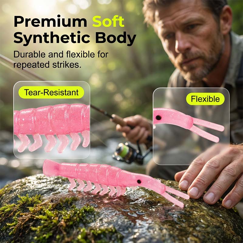 🥳2026 HOT SALE🥳💞50K+ SOLD!🐟💪 50% OFF! 50PCS Soft Shrimp Lures – Realistic texture, sharp hidden hooks. Works in rivers, lakes & sea. No more missed strikes! 🏆🎣