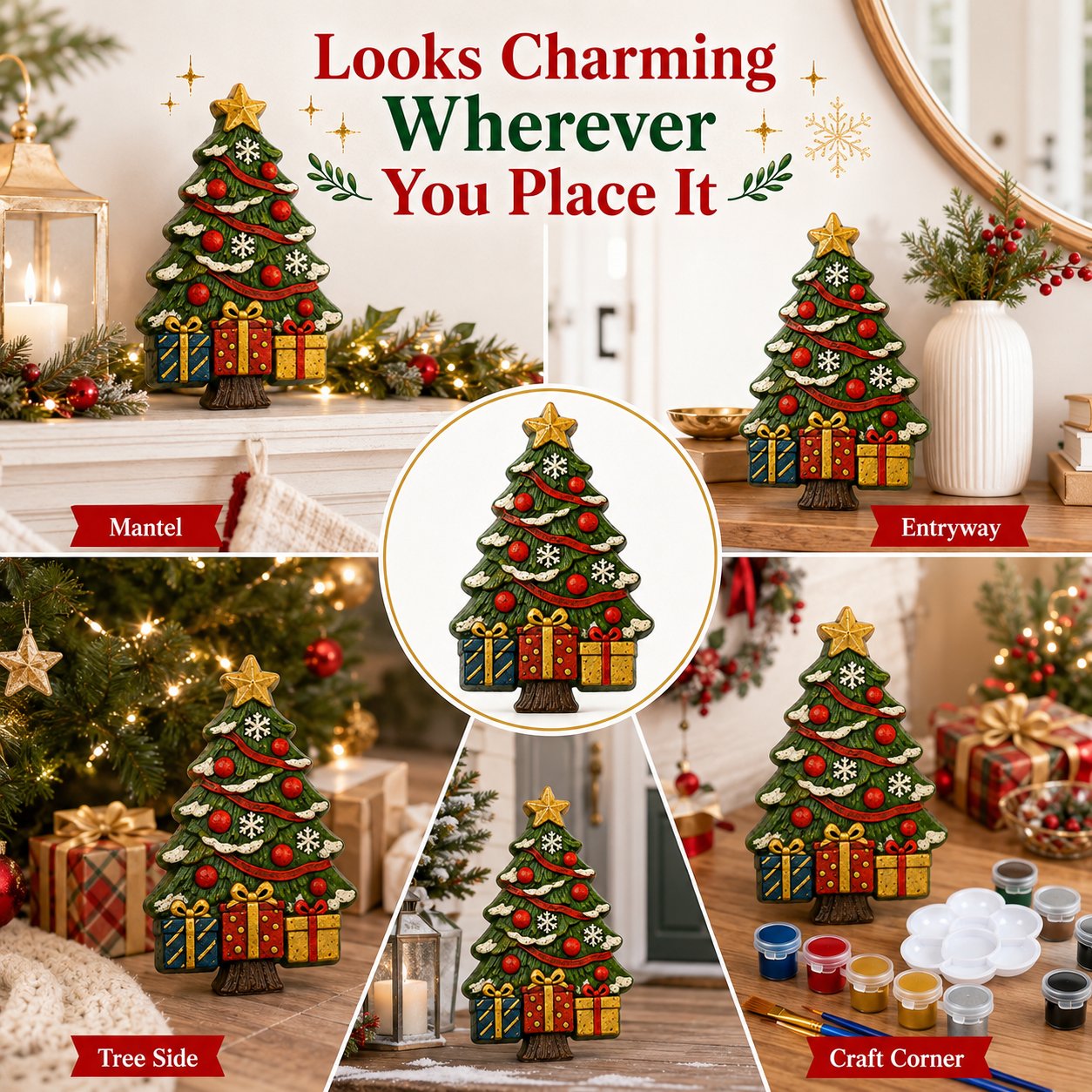 🔥 HOT SALE 🔥🔥 LAST DAY 49% OFF – 🎄 DIY Christmas Tree Mold & Paint Craft Kit | Reusable 3D Mold with 8 Acrylic Paints, 2 Brushes & Festive Detail Guide 🎨✨