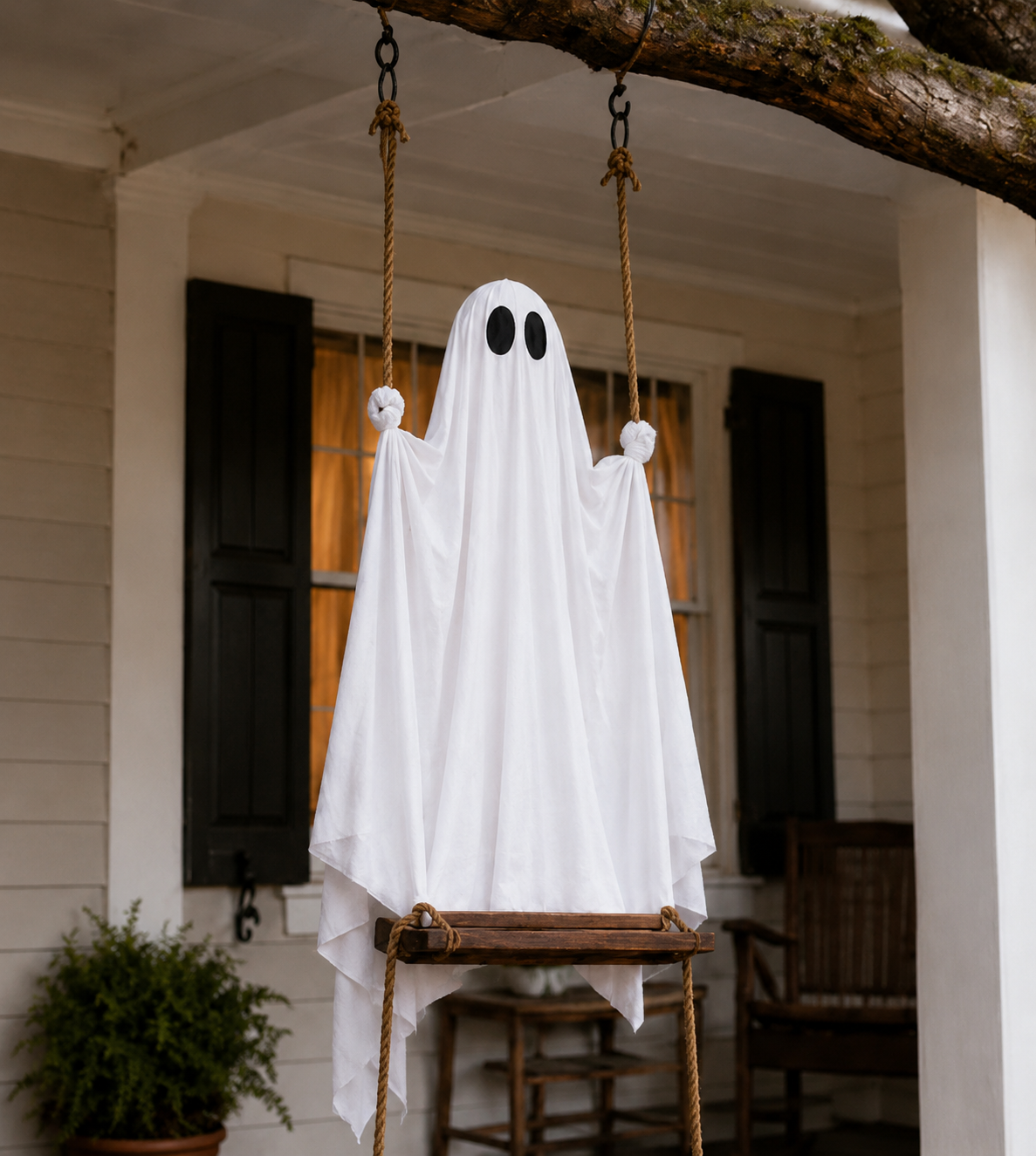 Hanging ghost displayed from a tree branch