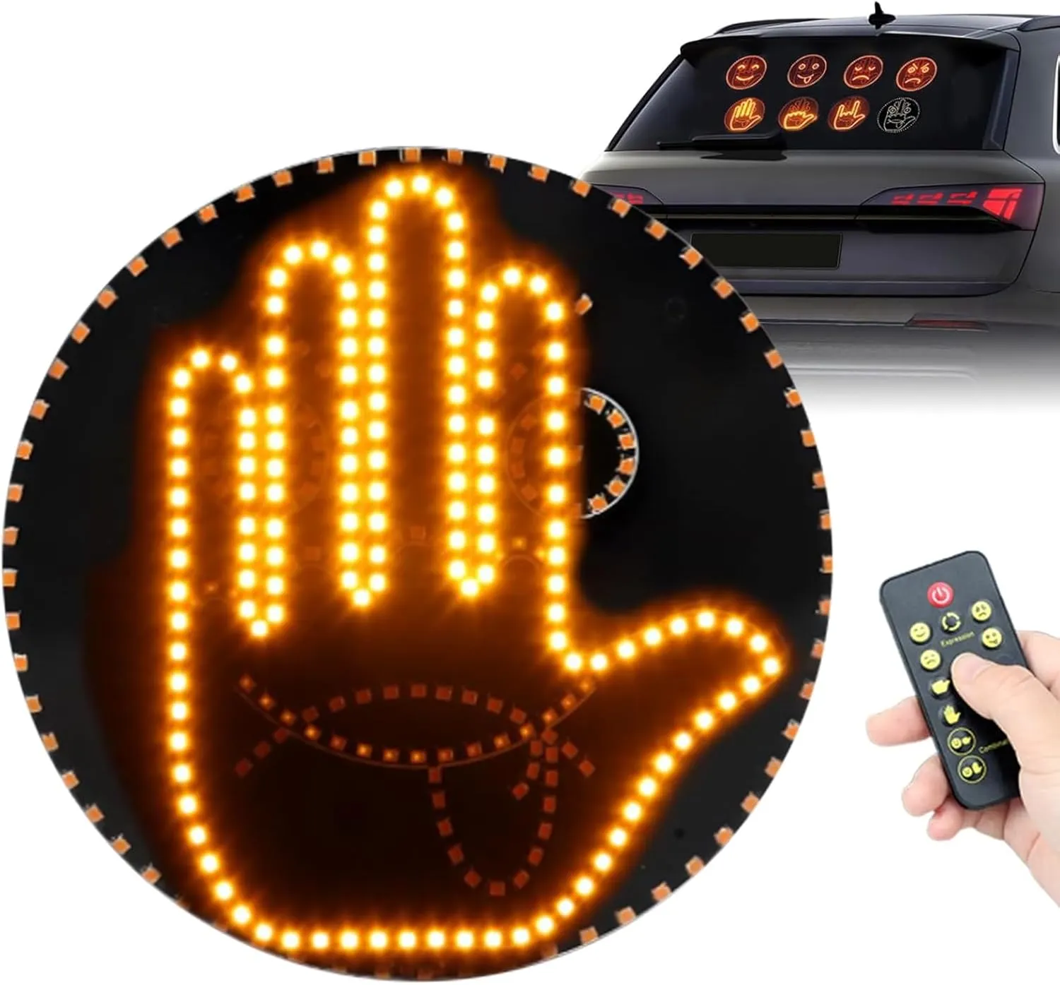 🤟🔥Car Finger Light with Remote, Hand Gesture Amber LED Light - 14 Modes for Road Rage Warning Signs Ideal Car Accessory