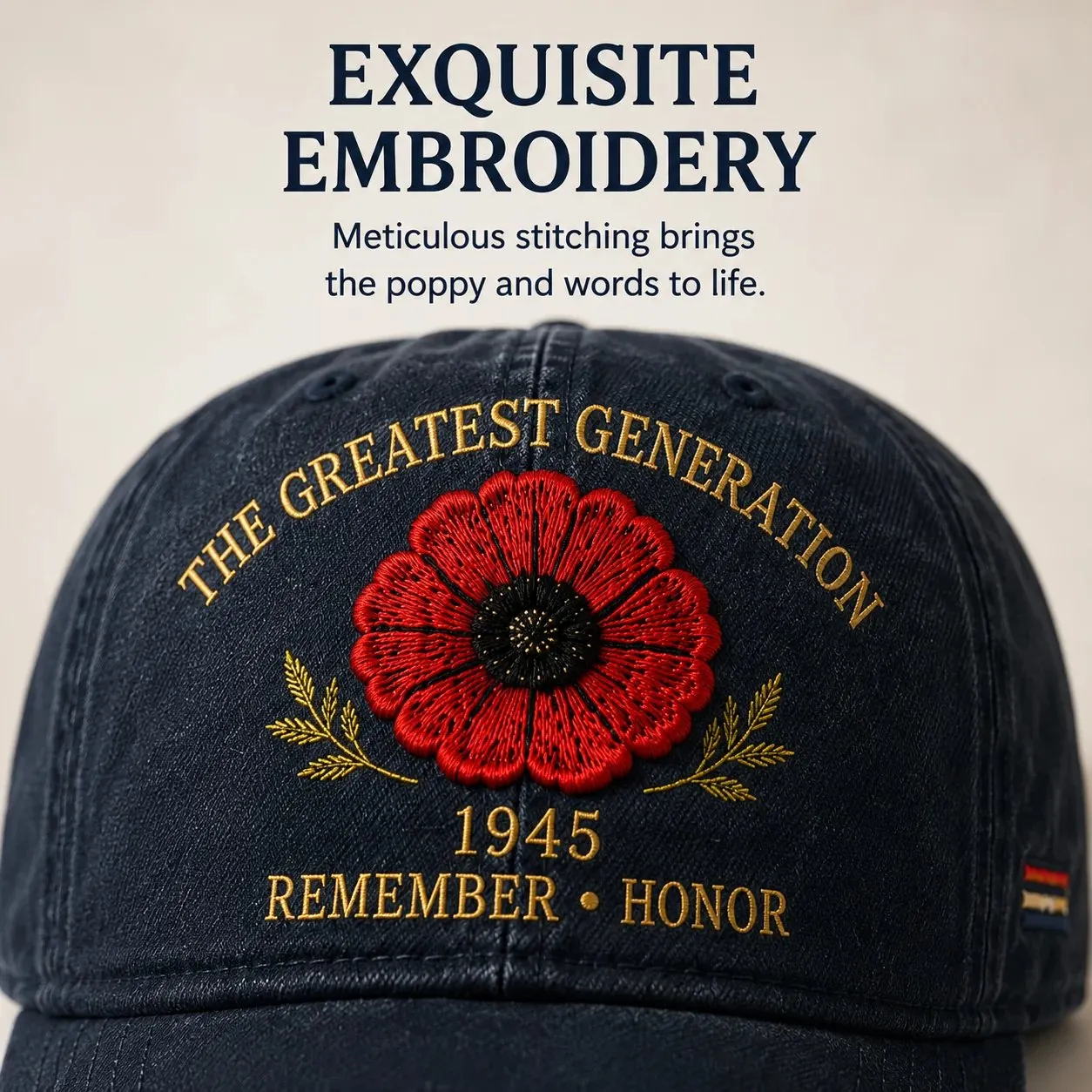 Detailed memorial poppy embroidery