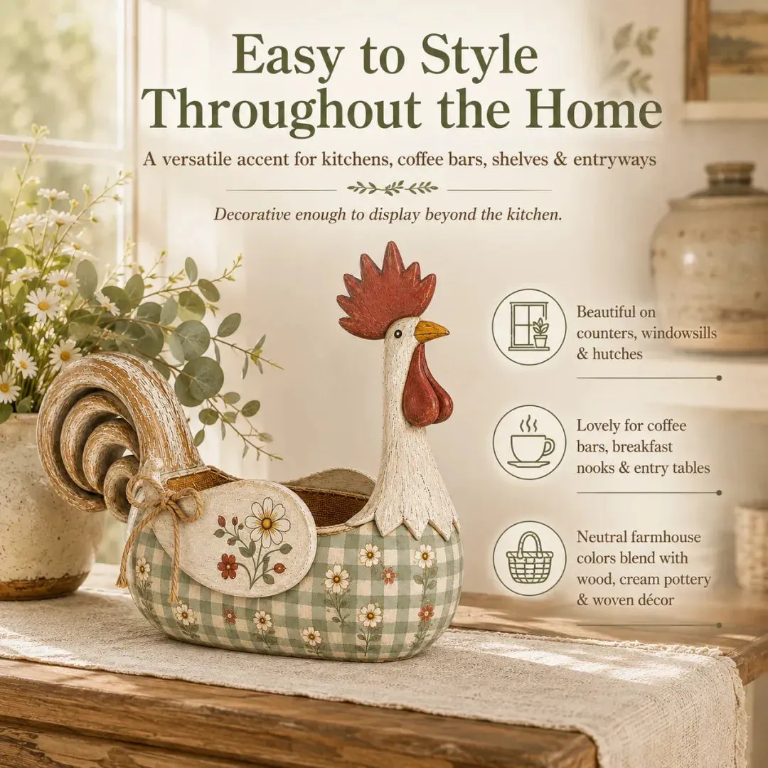 Vintage farmhouse rooster holder styled around the home