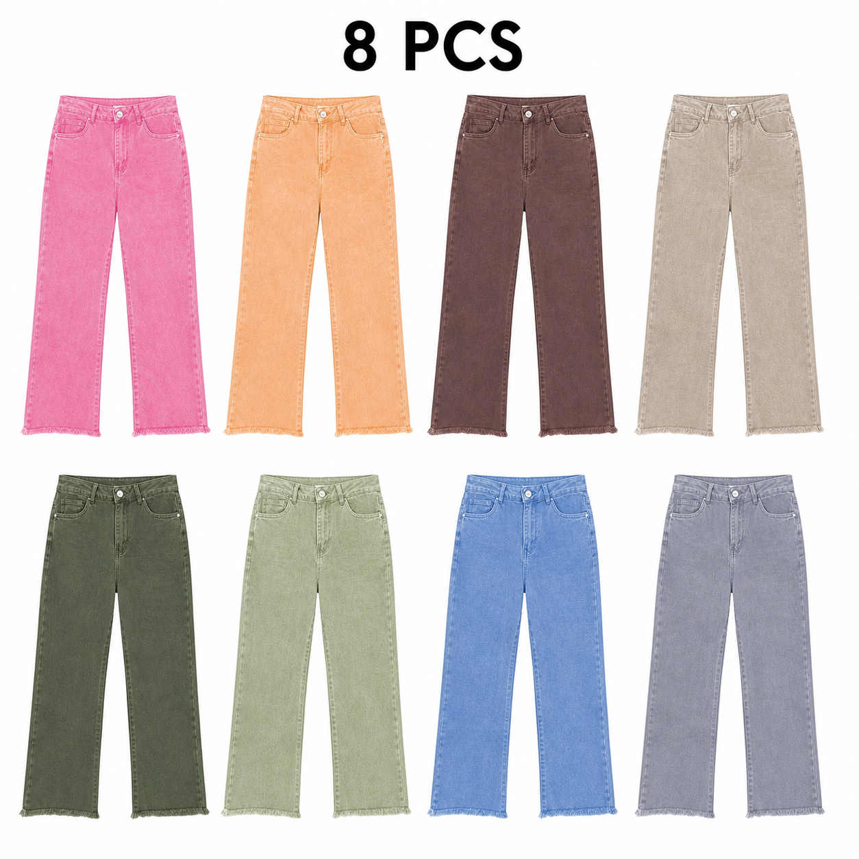 Women's High Rise Cropped Bootcut Jeans, Acid-Washed Raw Hem, 8/16 PCS Color Sets