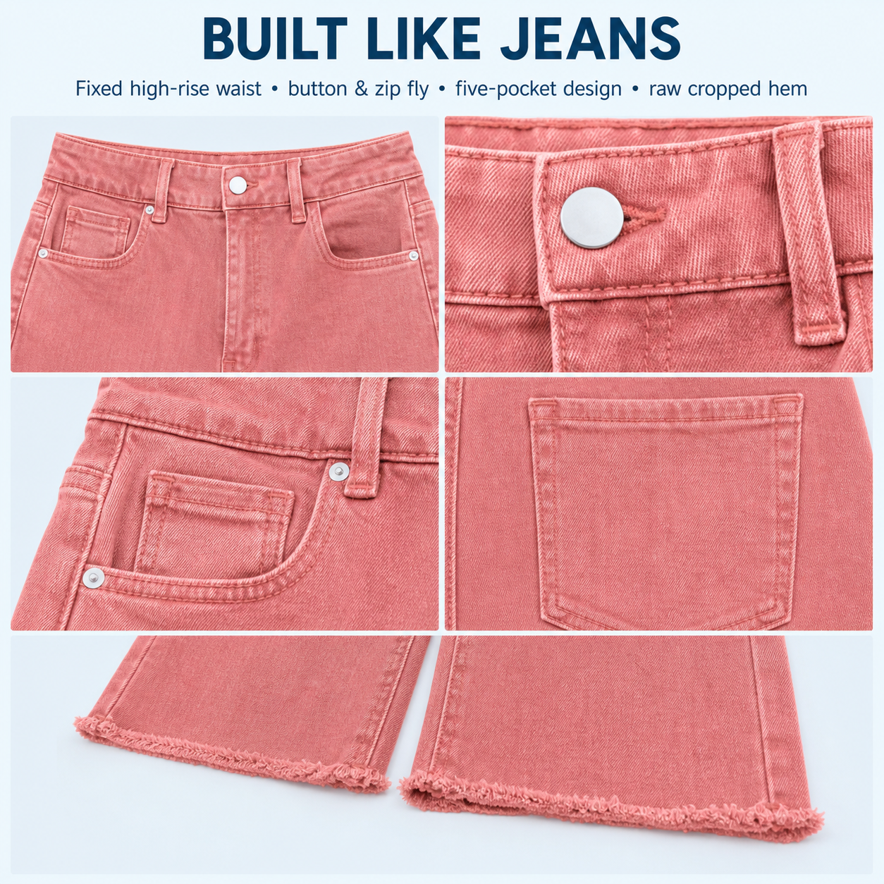 Women's High Rise Cropped Bootcut Jeans, Acid-Washed Raw Hem, 8/16 PCS Color Sets