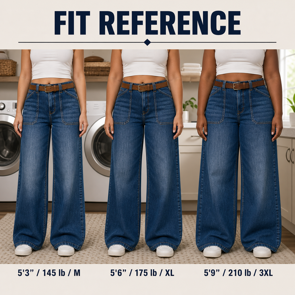 Women's 8/16 PCS Wide-Leg Jeans with Belt & Front Patch Pockets