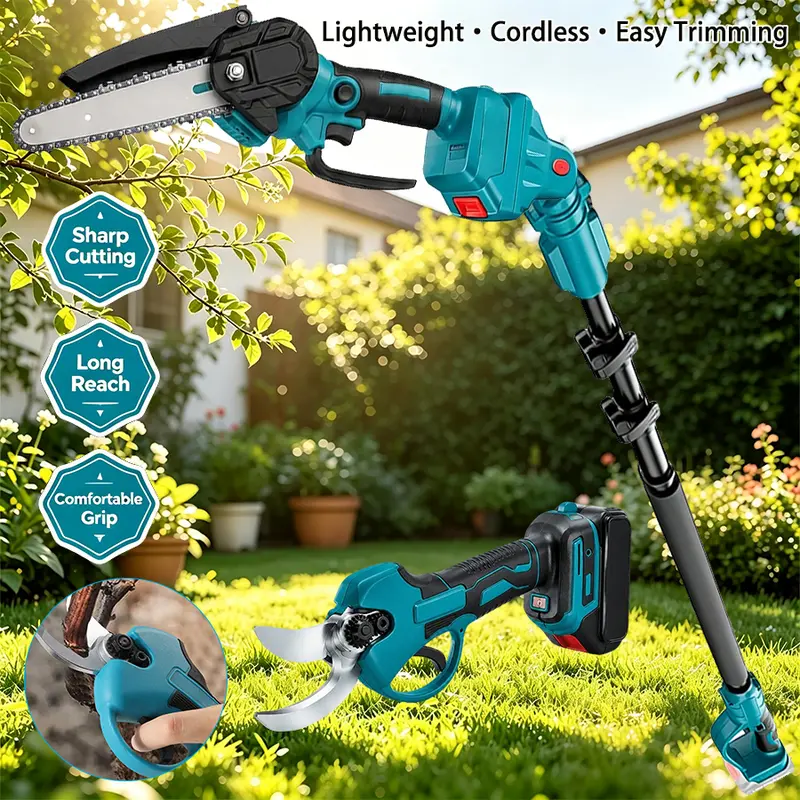 Cordless Pole Saw & Mini Chainsaw Garden Tool Set with Extension Pole for Tree Trimming