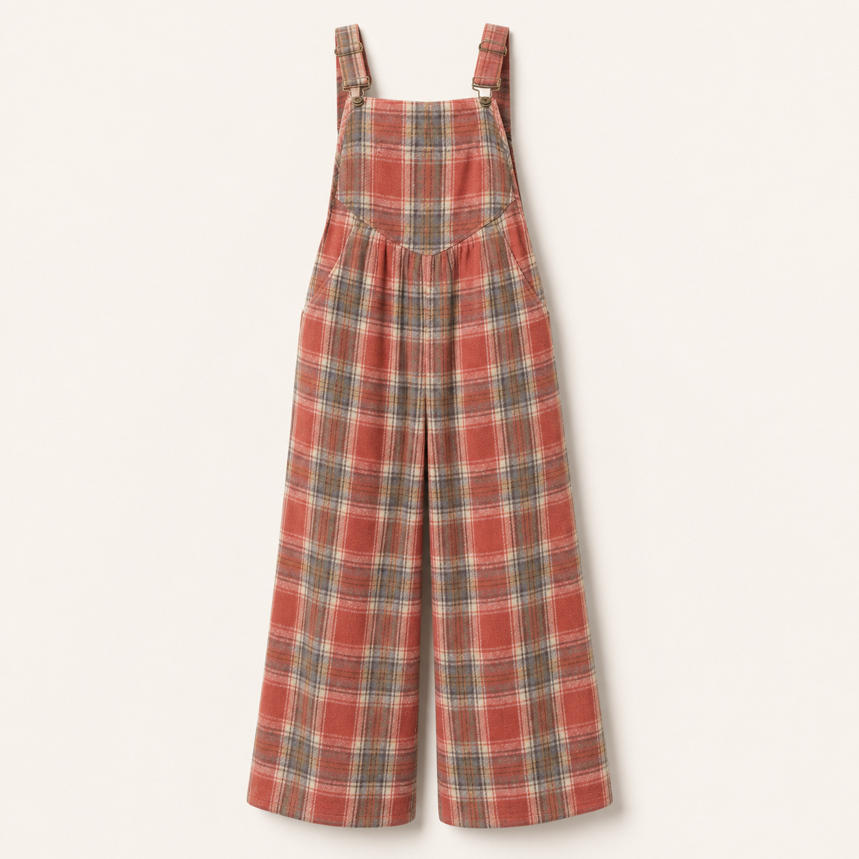 Women's Plaid Sleeveless Button-Closure Wide-Leg Overalls