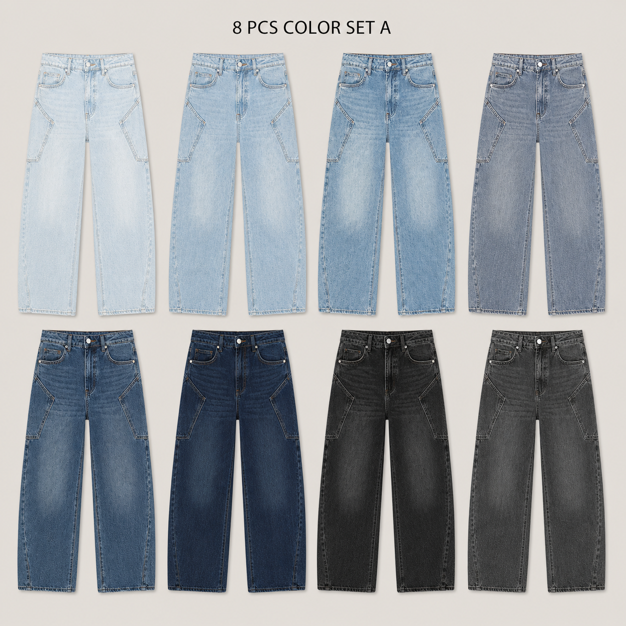 Women's High-Waisted Barrel Jeans, 8/16 PCS Color Sets