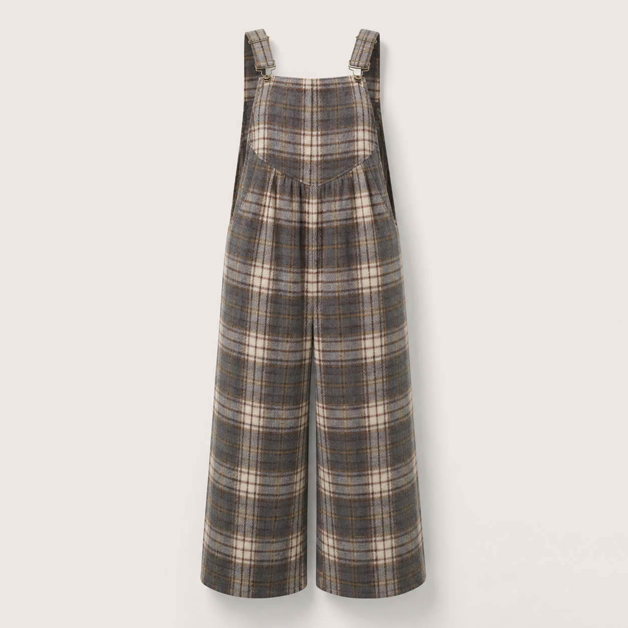 Women's Plaid Sleeveless Button-Closure Wide-Leg Overalls