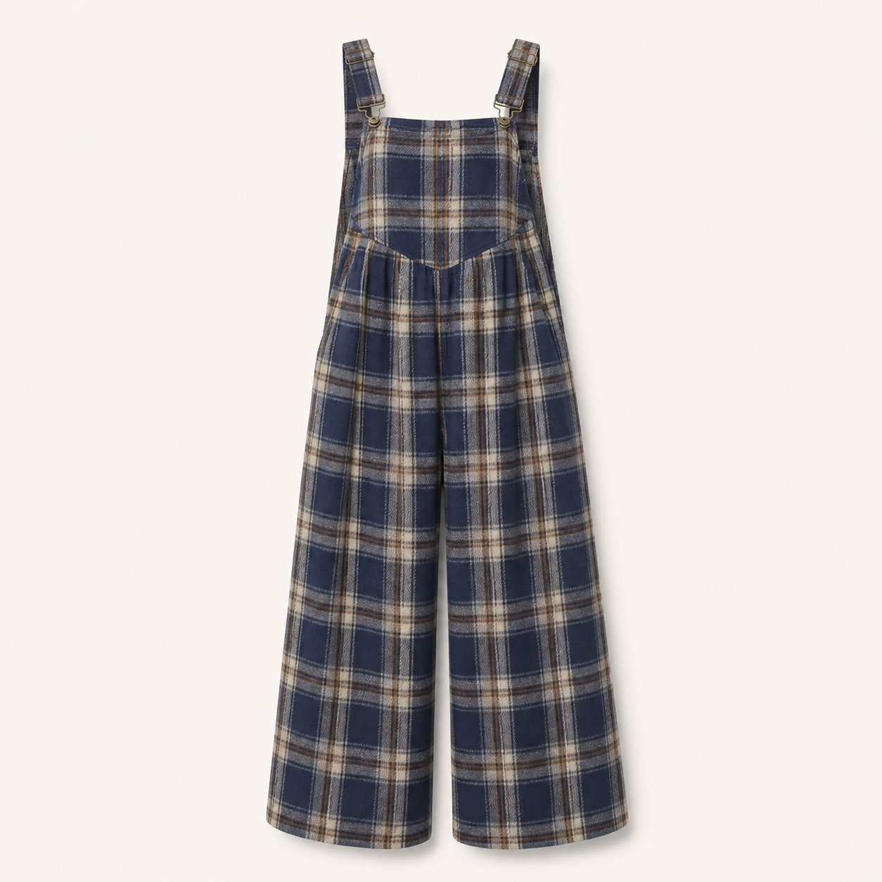 Women's Plaid Sleeveless Button-Closure Wide-Leg Overalls