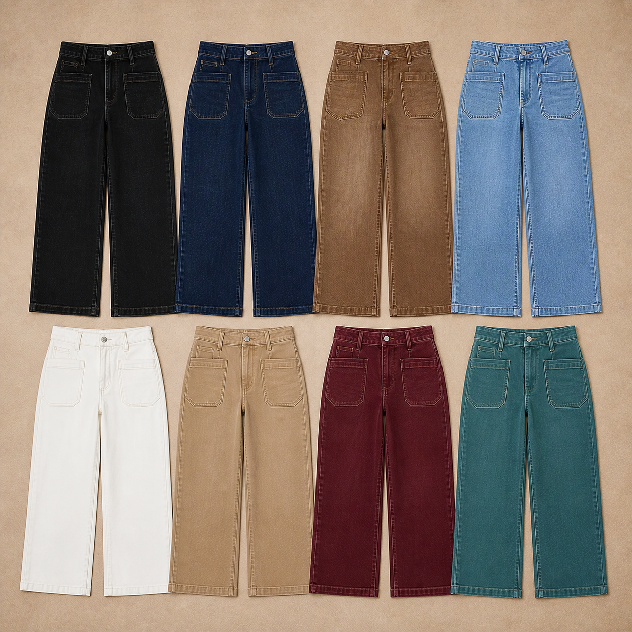 8 pieces--Short Women's High Waisted Wide Leg Patch Pocket Jeans