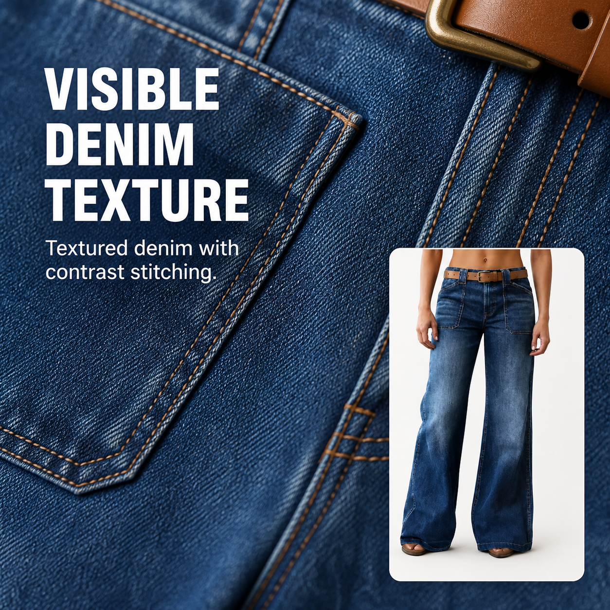 Women's 8/16 PCS Wide-Leg Jeans with Belt & Front Patch Pockets