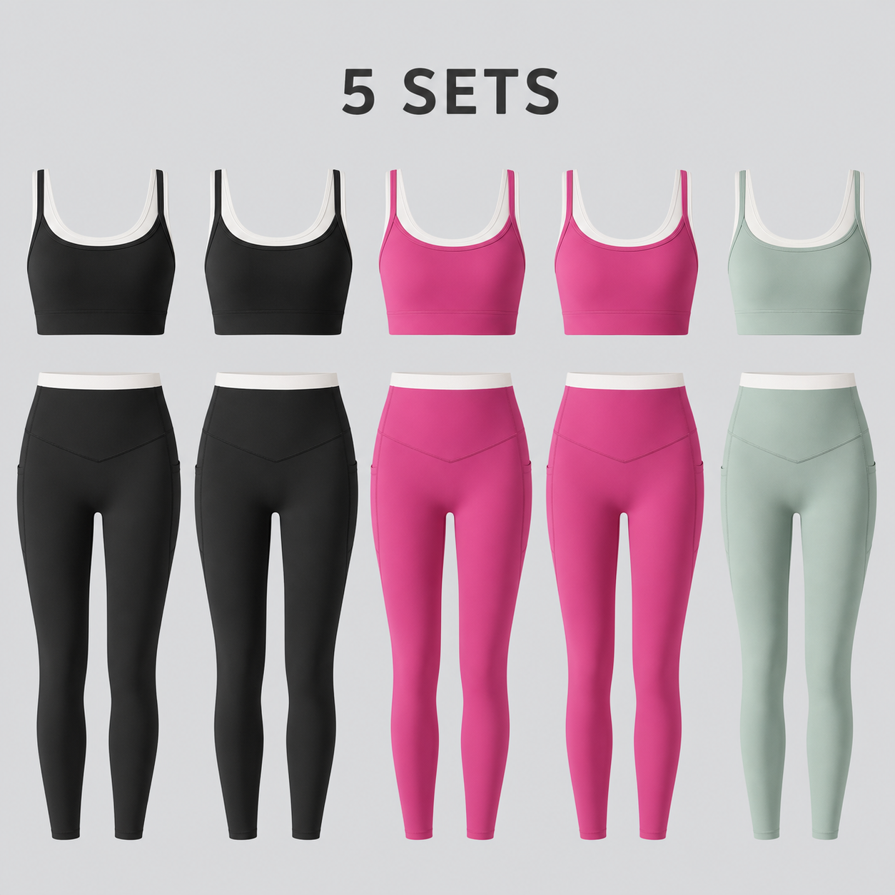 Women's Color-Block Sports Bra & High-Waisted 7/8 Pocket Leggings Set Bundle