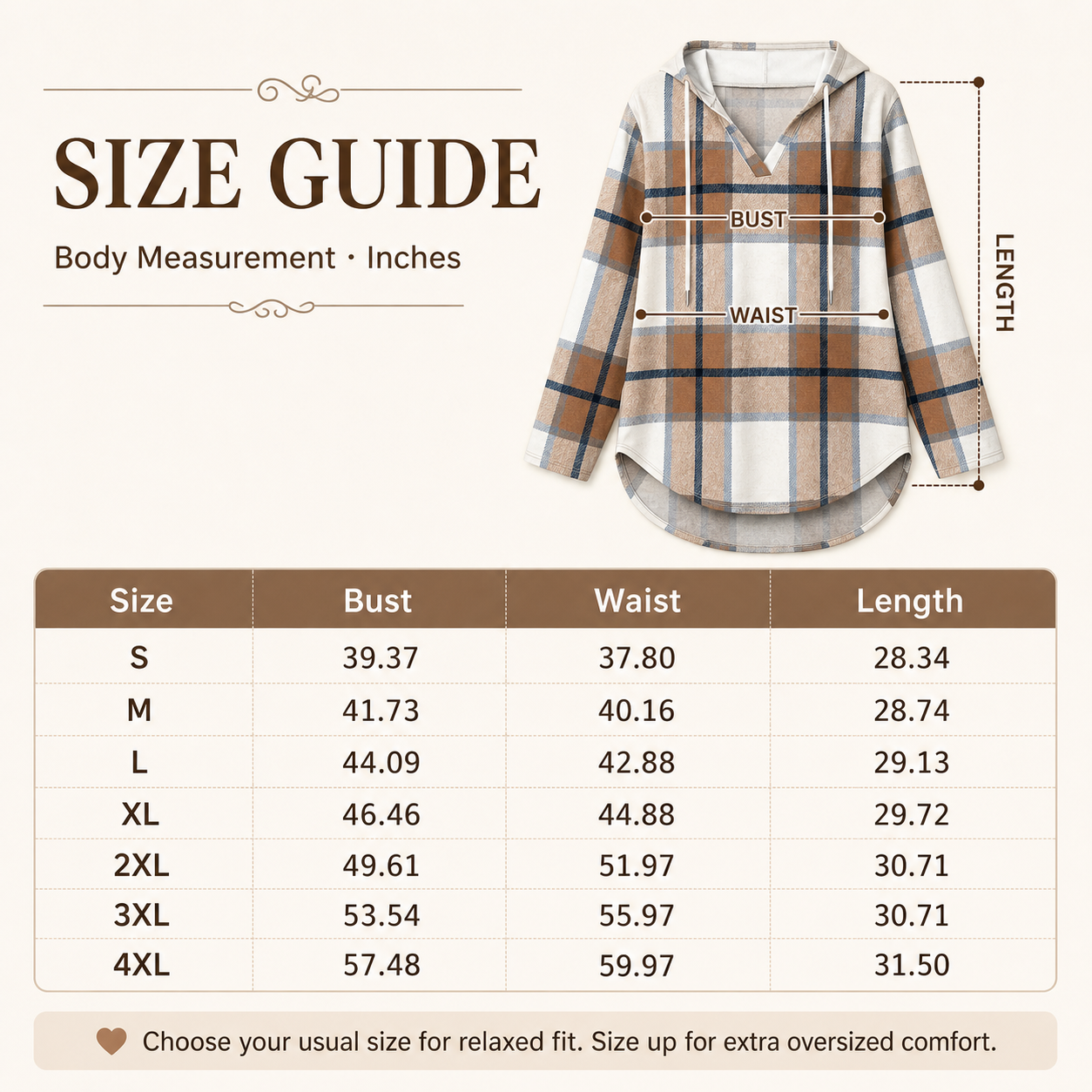 Women's Oversized V-Neck Plaid Hoodie Sweatshirt