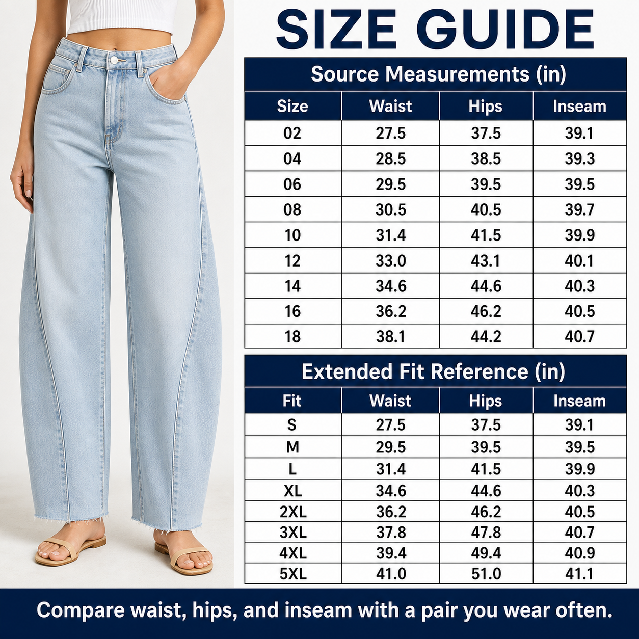 Women's High-Waisted Barrel Jeans, 8/16 PCS Color Sets