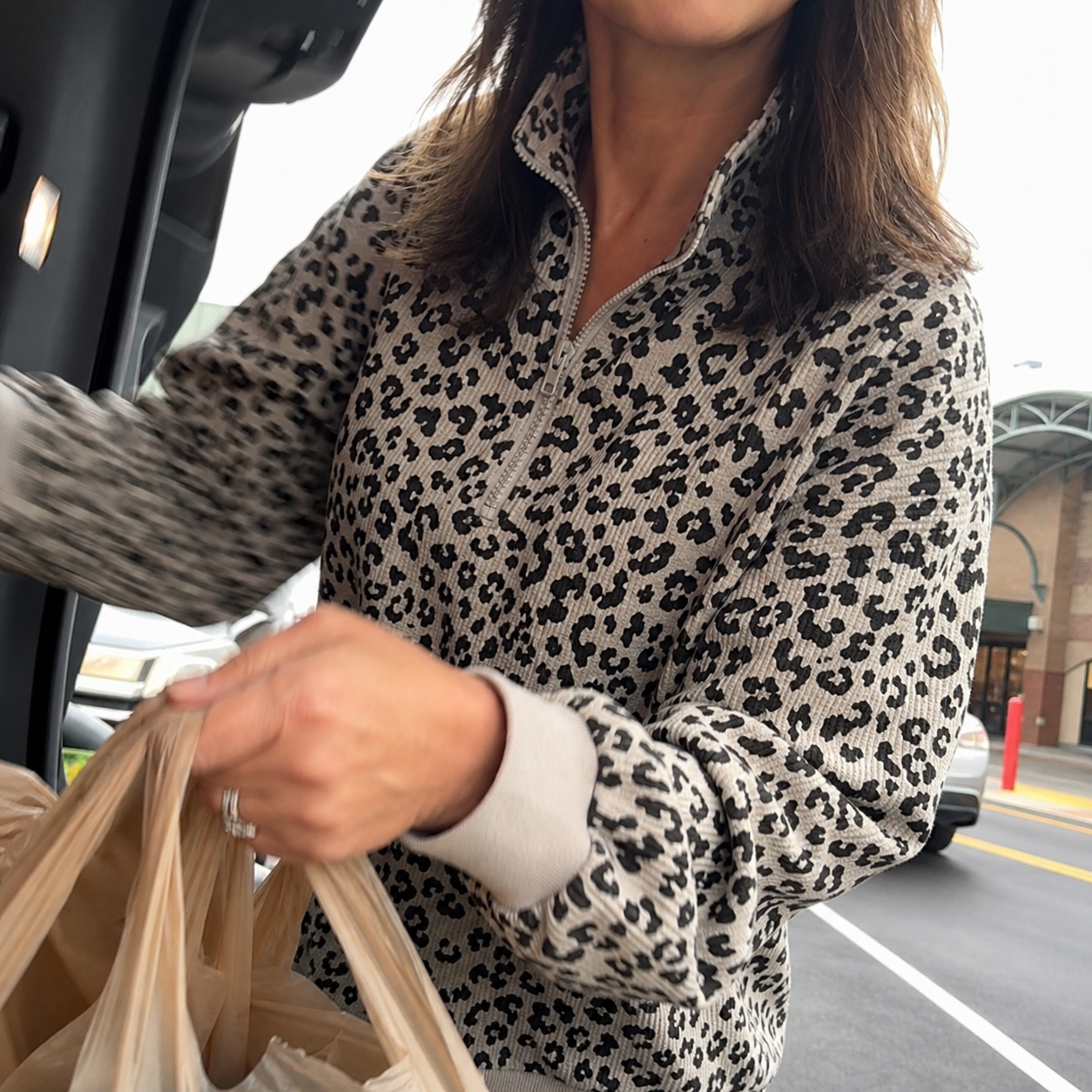 8 PCS Women's Leopard Print Half-Zip Pullover Set, Loose Drop Shoulder Long Sleeve Top