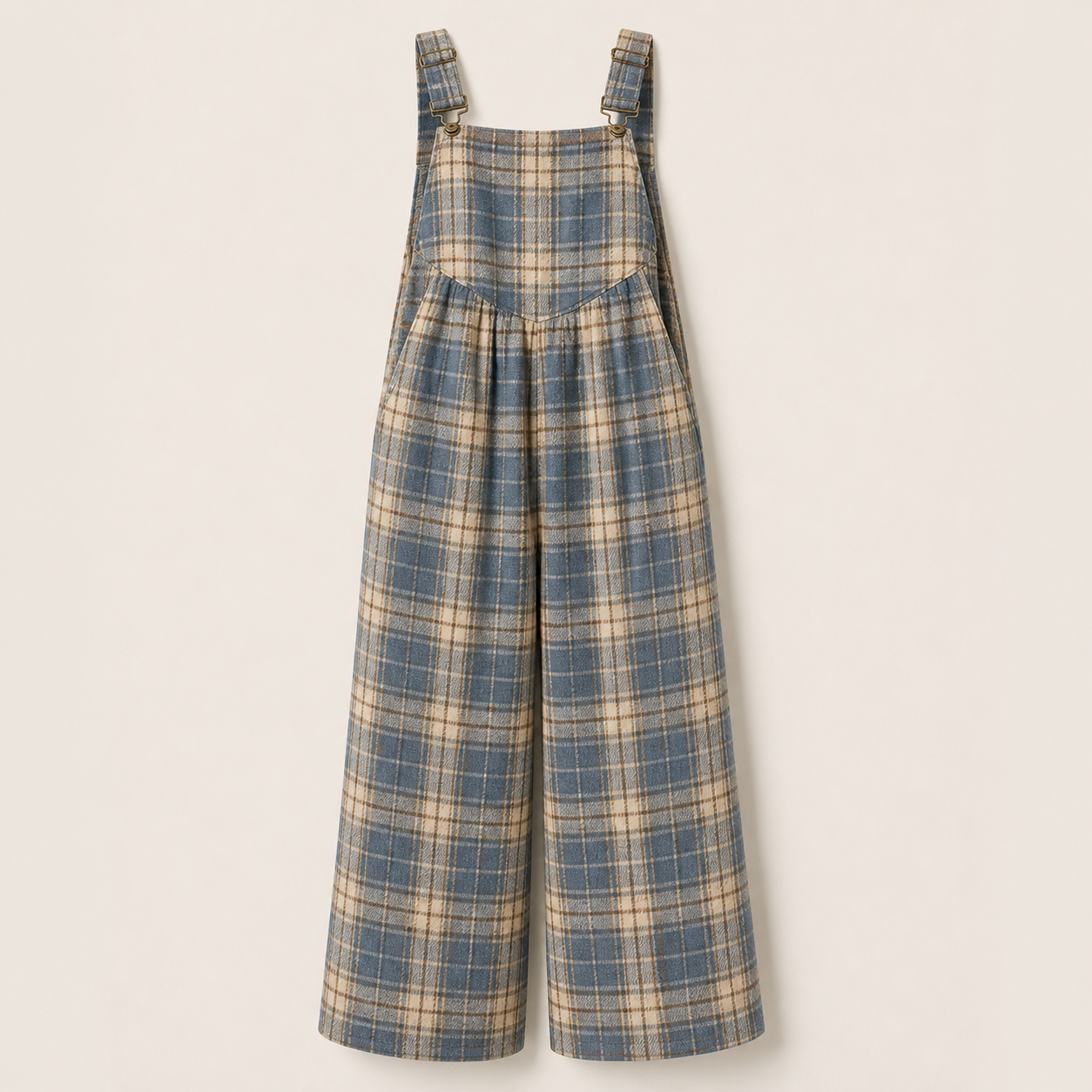 Women's Plaid Sleeveless Button-Closure Wide-Leg Overalls