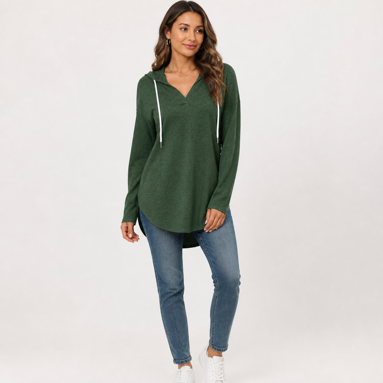 Women's Oversized V-Neck Plaid Hoodie Sweatshirt