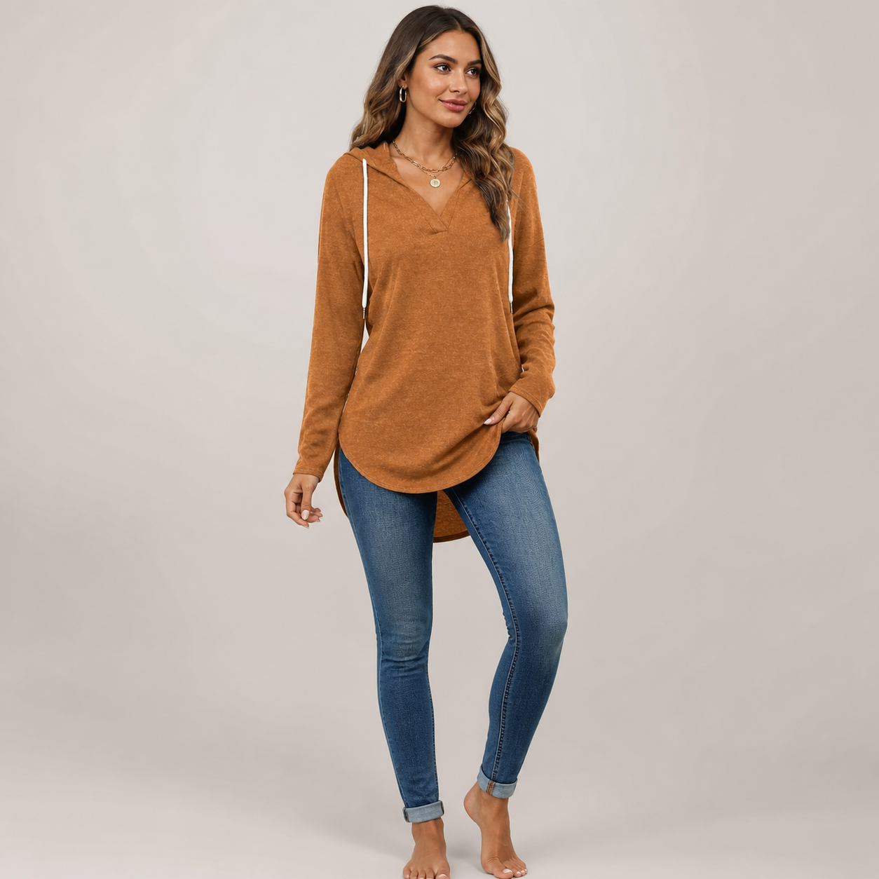 Women's Oversized V-Neck Plaid Hoodie Sweatshirt