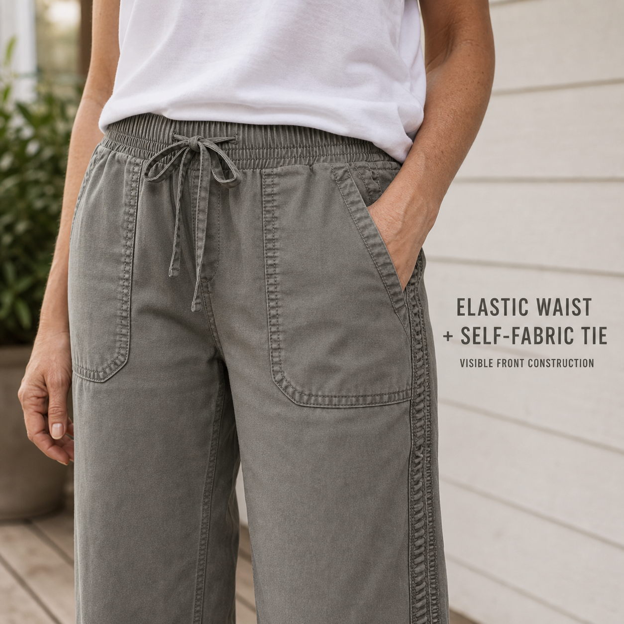 Women's 8 PCS Wide-Leg Utility Pants, Drawstring Waist, Front Patch Pockets