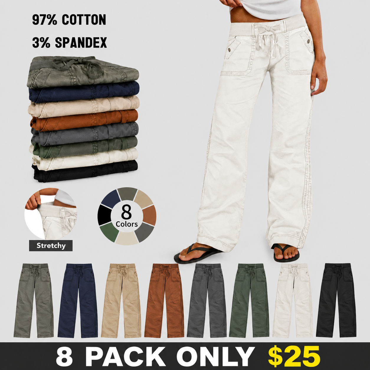 ⚡FINAL SALE⚡- 8 PACK  Women's High Stretch Mid Rise Straight Pants