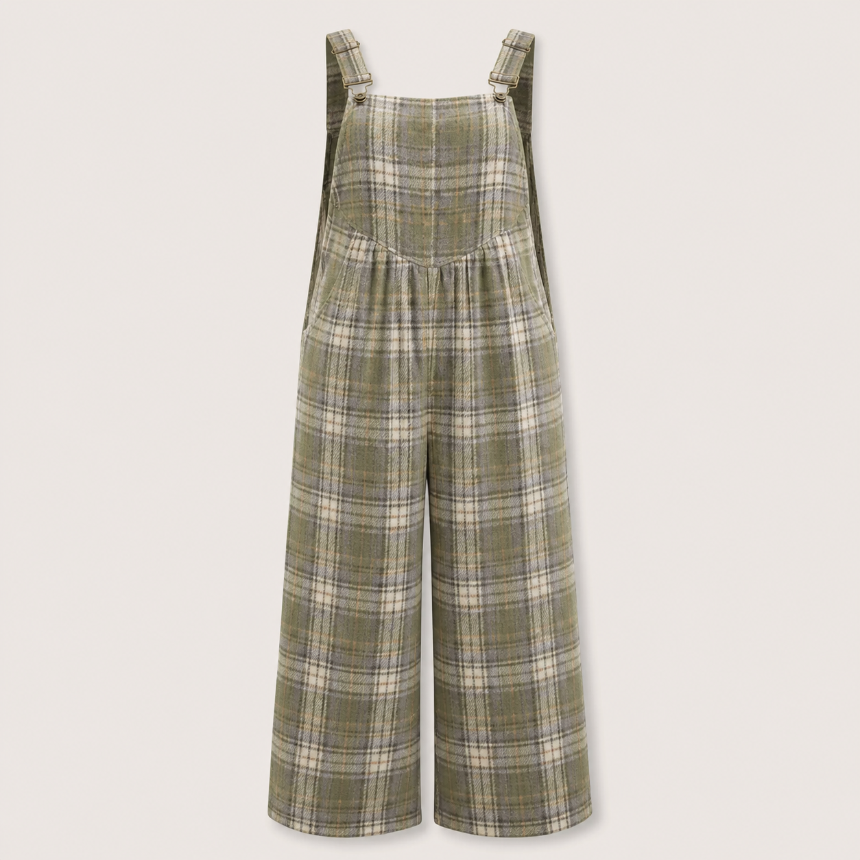 Women's Plaid Sleeveless Button-Closure Wide-Leg Overalls
