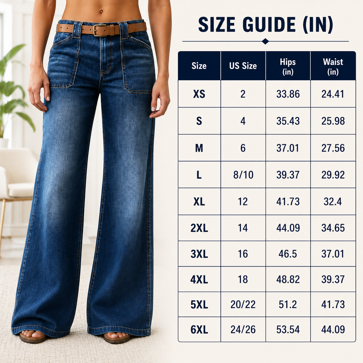 Women's 8/16 PCS Wide-Leg Jeans with Belt & Front Patch Pockets