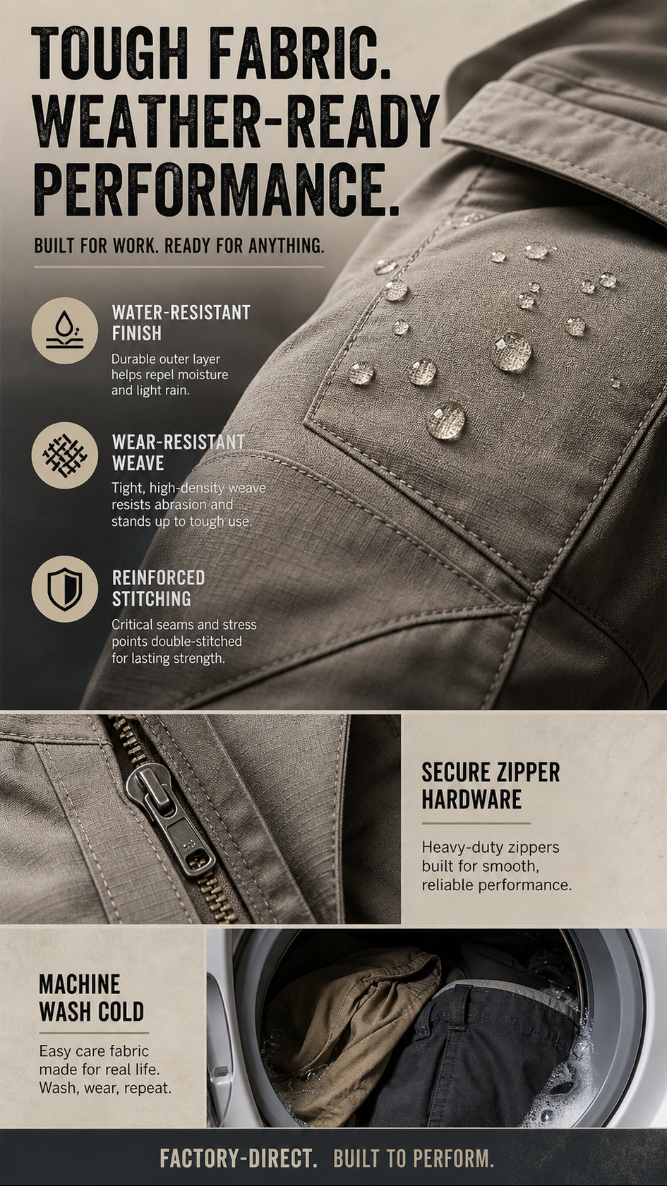 Water-resistant fabric and durable construction